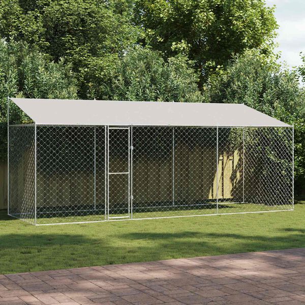 vidaXL Dog Cage with Roof Silver 600 x 200 x 256 cm Steel and PE