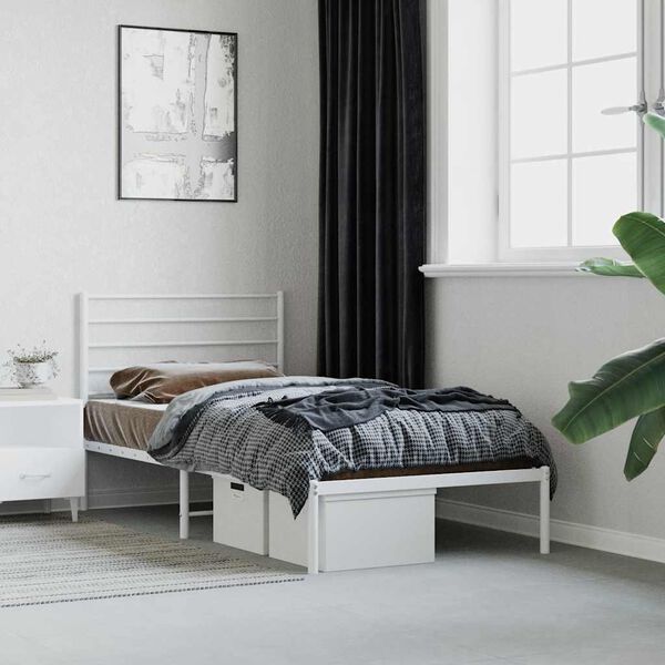 vidaXL Metal Bed Frame without Mattress with Headboard White 90x200cm