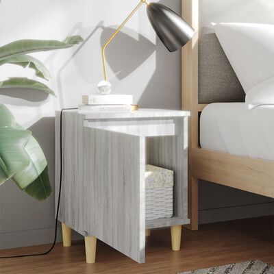 vidaXL Bed Cabinet with Solid Wood Legs Grey Sonoma 40x30x50 cm