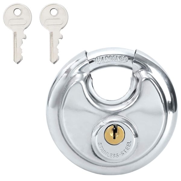 vidaXL Discus Locks with Keys 2 pcs Silver 9 x 2.8 x 9 cm