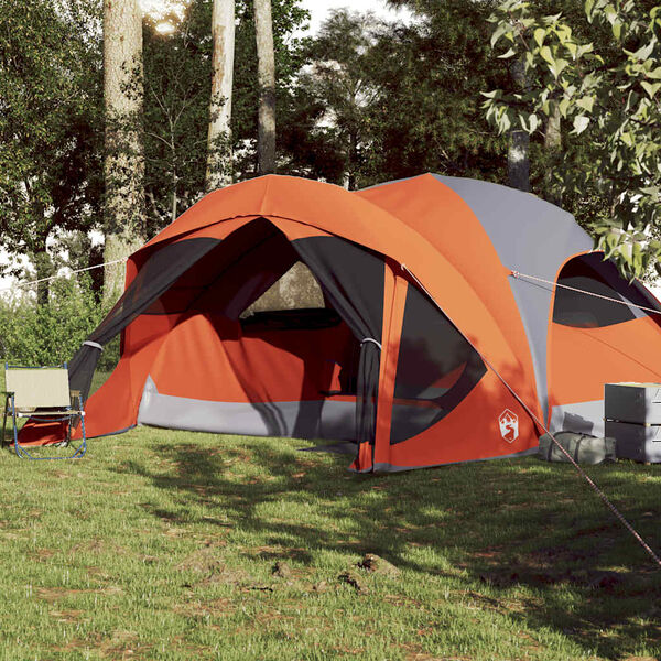 vidaXL Family Tent Cabin 6-Person Grey and Orange Waterproof