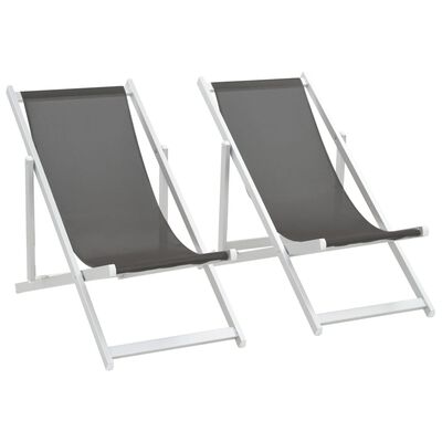 vidaXL Folding Beach Chairs 2 pcs Aluminium and Textilene Grey