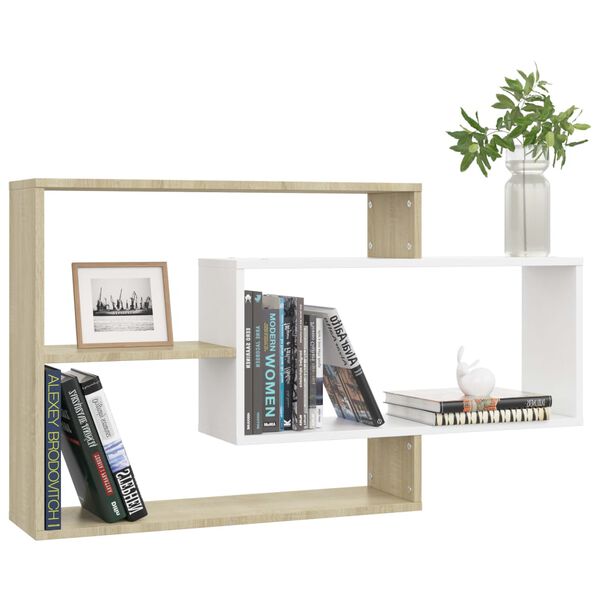 vidaXL Wall Shelf White and Sonoma Oak 104x20x58.5 cm Engineered Wood