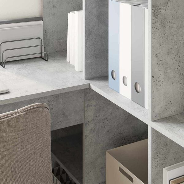 vidaXL Corner Desk with Shelf Concrete Grey 101.5 x 149.5 x 149.5 cm