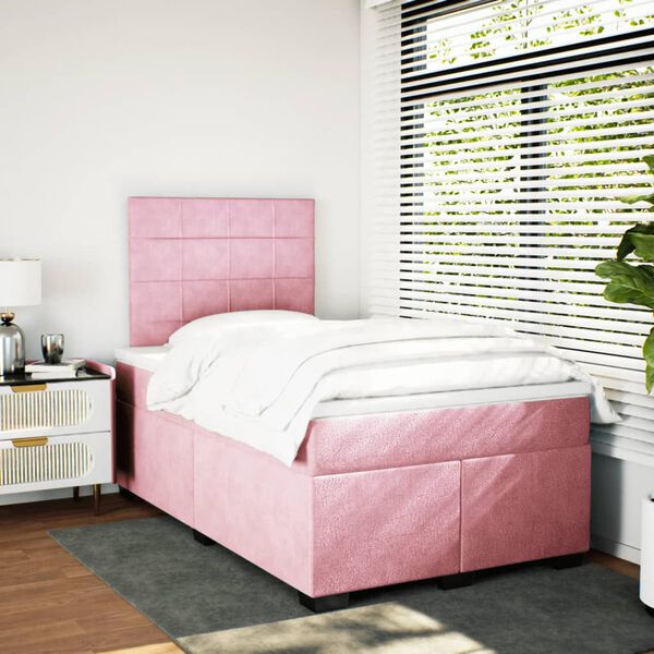 vidaXL Box Spring Bed with Mattress Pink 120x200 cm Velvet