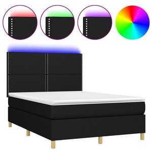 vidaXL Box Spring Bed with Mattress&LED Black 140x200 cm Fabric