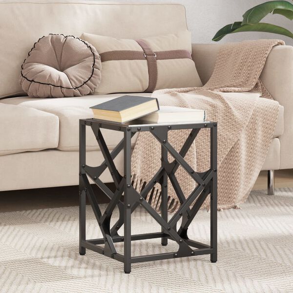 vidaXL Coffee Table with Black Glass Top 30x30x41 cm Steel