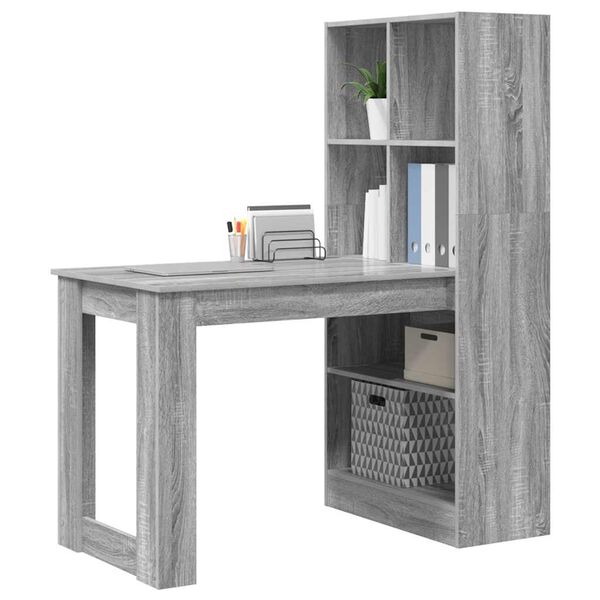 vidaXL Desk with Shelf Grey Sonoma 122 x 67 x 145 cm Engineered Wood