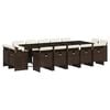 vidaXL 15 Piece Garden Dining Set with Cushions Brown Poly Rattan
