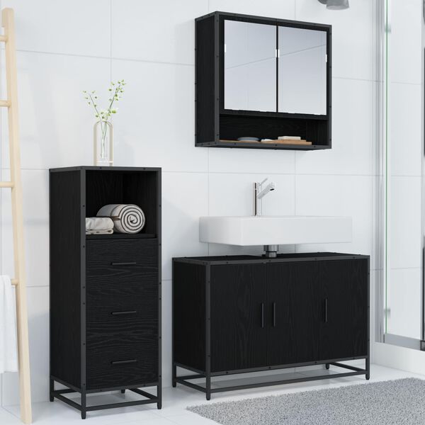 vidaXL Bathroom Furniture Set 3 pcs Black Oak Engineered Wood
