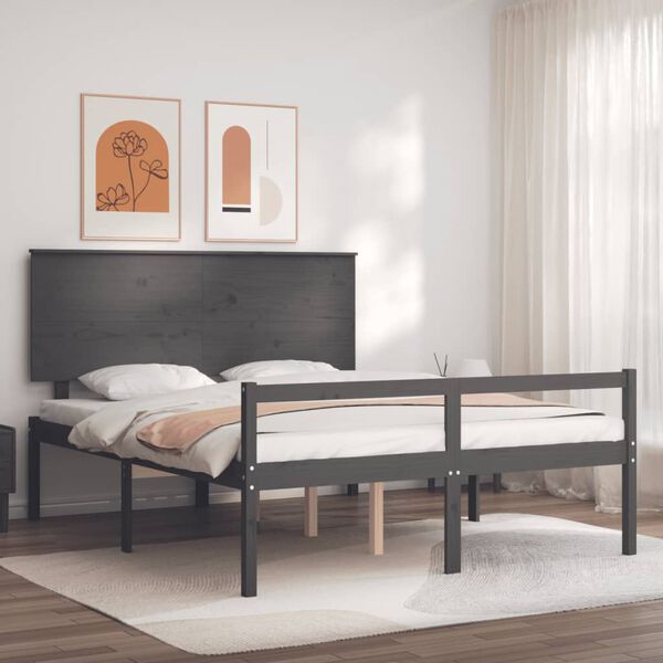 vidaXL Senior Bed without Mattress Grey 160x200 cm Solid Wood