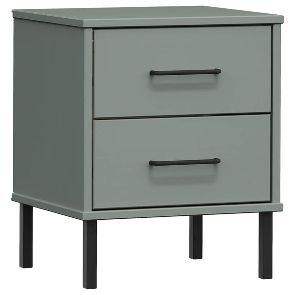 vidaXL Bedside Cabinet with Metal Legs Grey Solid Wood Pine OSLO