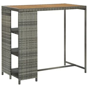vidaXL Bar Table | Grey | Poly Rattan, Steel, Acacia Wood | Medium | Bar Table