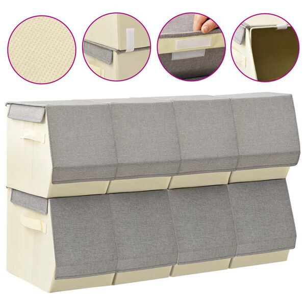 vidaXL Stackable Storage Boxes with Lid Set of 8 pcs Fabric Grey&Cream