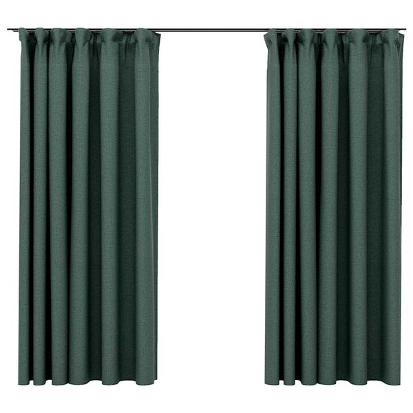 vidaXL Linen-Look Blackout Curtains with Hooks 2 pcs Green 140x175 cm