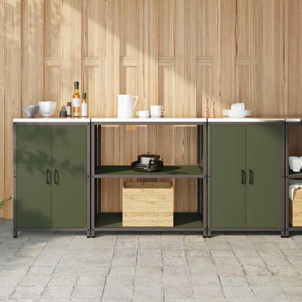 vidaXL Kitchen Storage Set 3 pcs Olive Green Cold-rolled Steel