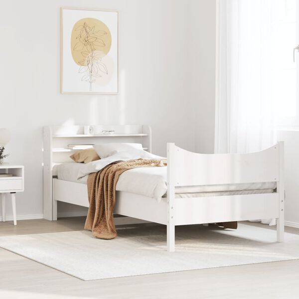 vidaXL Bed Frame with Headboard White 90x190 cm Single Solid Wood Pine