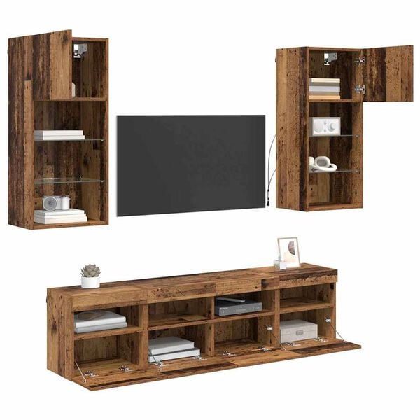 vidaXL TV Wall Units with LED Old Wood Engineered Wood