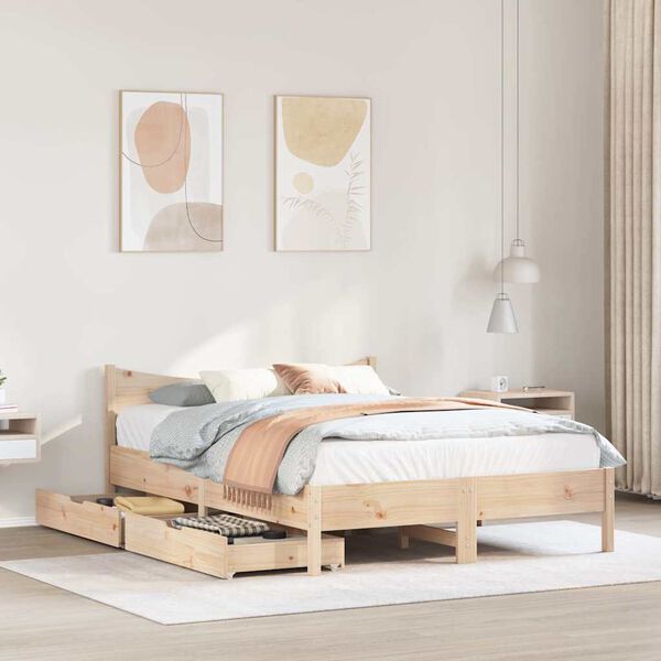 vidaXL Bed Frame with Drawers 140x190 cm Solid Wood Pine