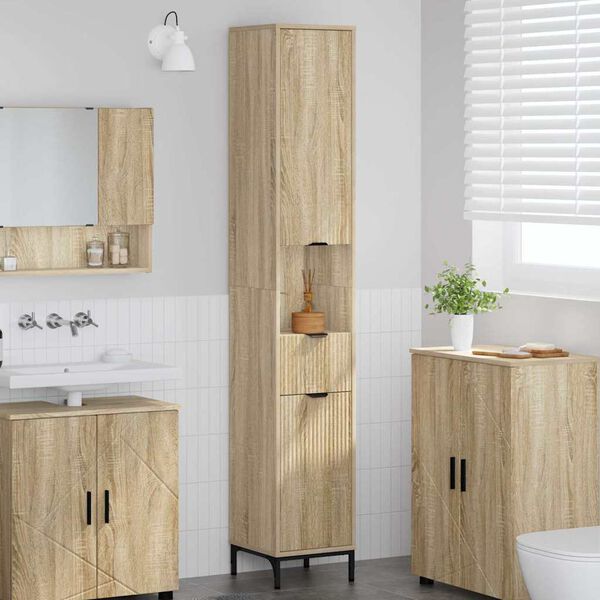 vidaXL Bathroom Cabinet with Drawer Sonoma Oak 31.5 x 33 x 190 cm