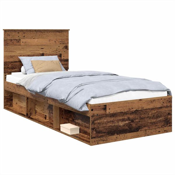 vidaXL Bed Frame with Headboard Old Wood 90 x 190 cm Solid Pine Wood