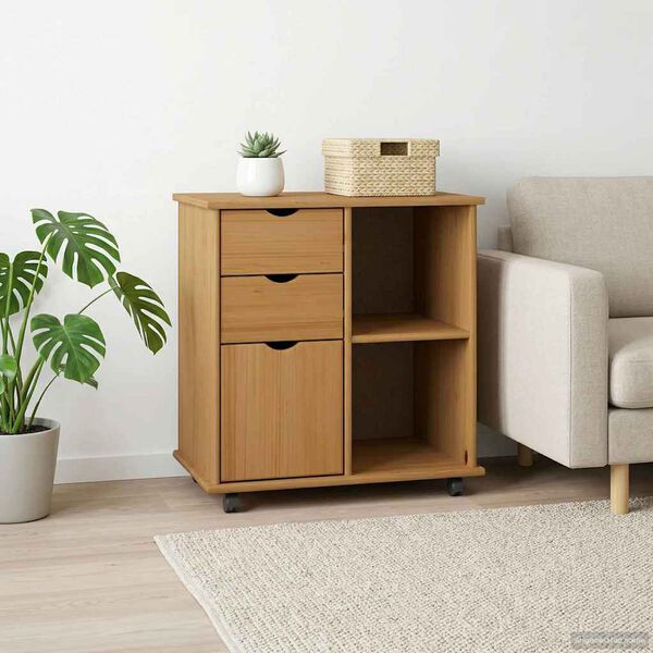 vidaXL Rolling Cabinet Honey Brown 63.5 x 39 x 65.5 cm Solid Pine Wood