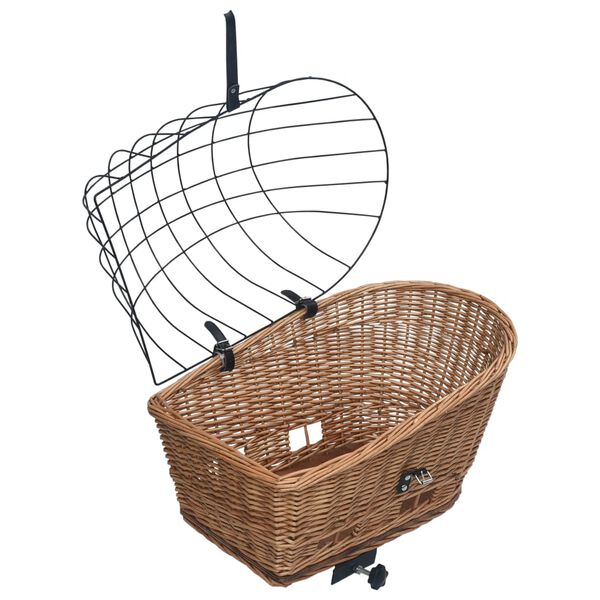 vidaXL Bike Rear Basket with Cover 55x31x36 cm Natural Willow