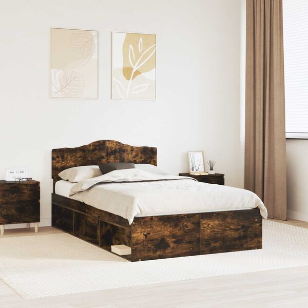 vidaXL Bed Frame Smoked Oak 120 x 190 cm Solid Pine Wood