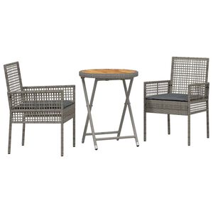 vidaXL Garden Bistro Set 3 pcs Grey Poly rattan