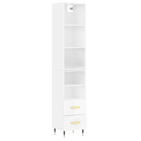 vidaXL Highboard High Gloss White 34.5x34x180 cm Engineered Wood