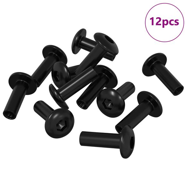 vidaXL Sleeve Nuts 12 pcs Black M4 x 14.5 mm Metal
