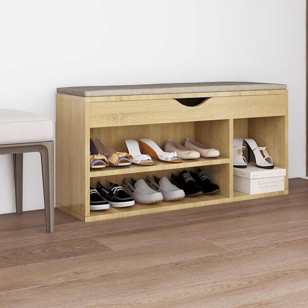 vidaXL Shoe Bench with Cushion Sonoma Oak 104x30x49 cm Engineered Wood
