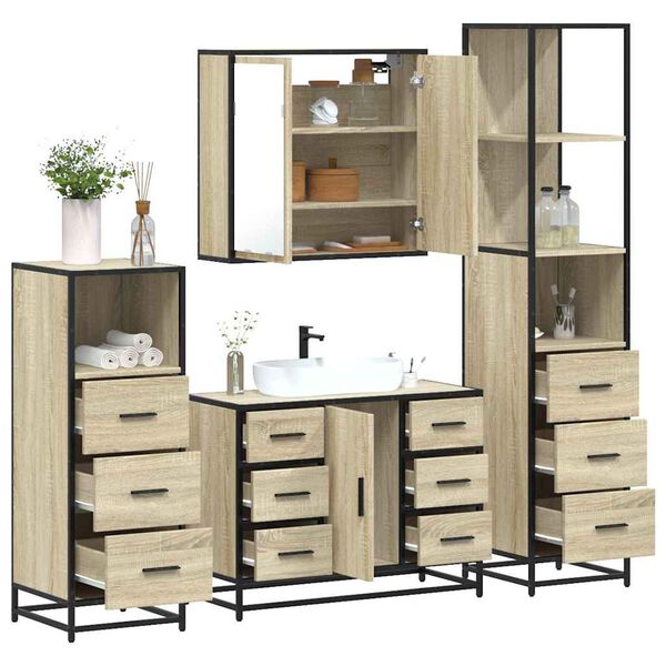 vidaXL 4&nbsp;Piece Bathroom Furniture Set&nbsp;Sonoma Oak Engineered Wood