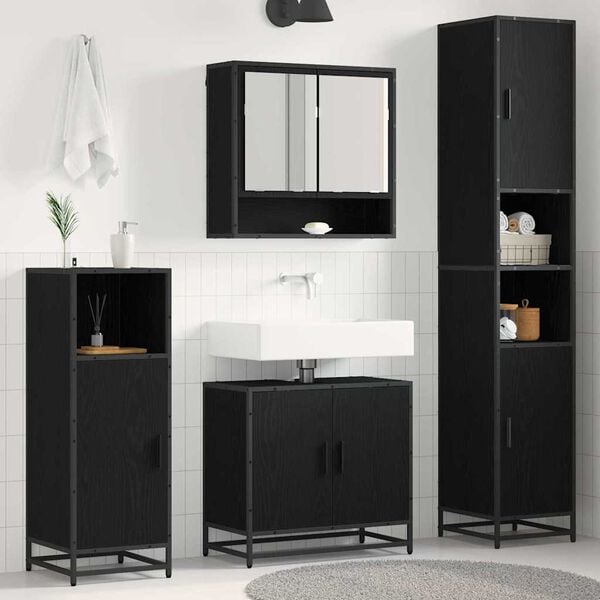 vidaXL Bathroom Furniture Set 3 pcs Black Oak Engineered Wood