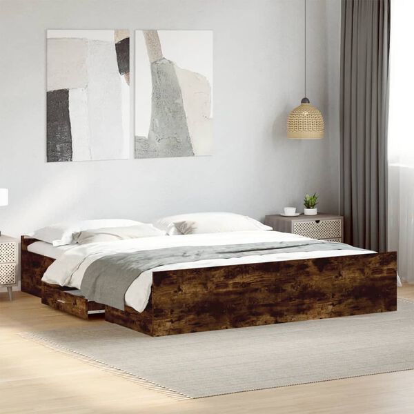 vidaXL Bed Frame with Drawers without Mattress Smoked Oak 200x200 cm