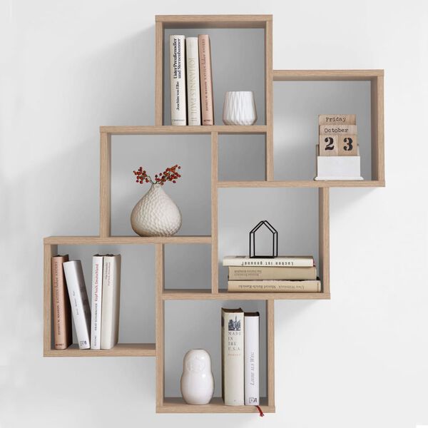 FMD Wall-mounted Shelf with 8 Compartments Oak