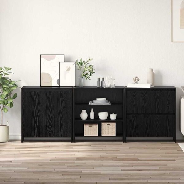 vidaXL Sideboard 3 pcs Black Oak 70 x 41 x 75 cm Engineered Wood