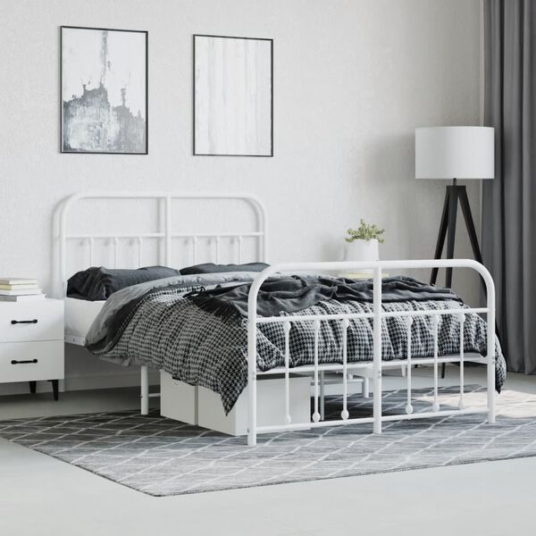 vidaXL Metal Bed Frame without Mattress with Footboard White 120x200cm
