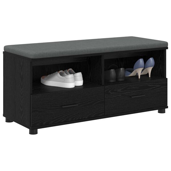 vidaXL Hall Bench with Cushion with Drawer Black Oak 100 x 38 x 46 cm