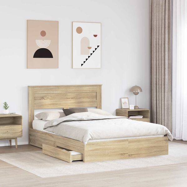 vidaXL Storage Bed with Drawer Sonoma Oak 140 x 190 cm Engineered Wood