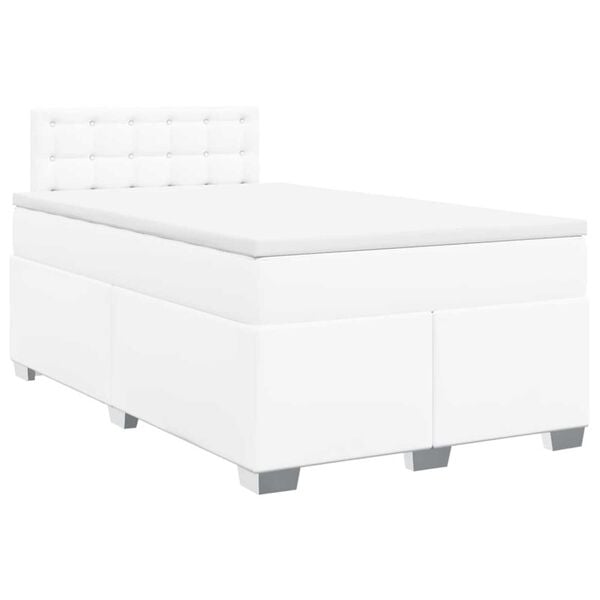 vidaXL Box Spring Bed with Mattress White 120x190 cm Faux Leather