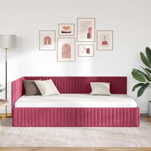 vidaXL Corner Bed Frame with Headboard Wine Red 100 cm x 200 cm Velvet
