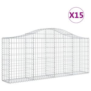vidaXL Arched Gabion Baskets 15 pcs 200x30x80/100 cm Galvanised Iron