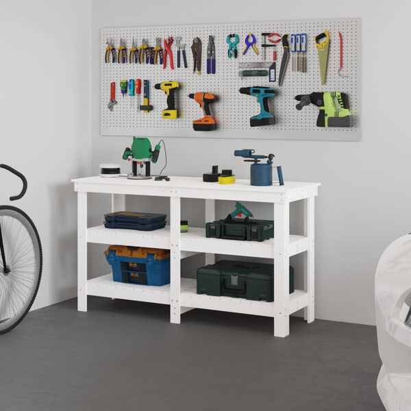 vidaXL Work Bench White 142.5x50x80 cm Solid Wood Pine