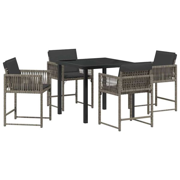 vidaXL Garden Dining Set 5 pcs Grey Poly Rattan