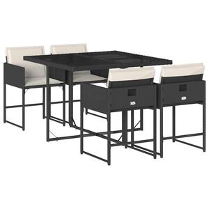 vidaXL 5 Piece Garden Dining Set with Cushions Black Poly Rattan