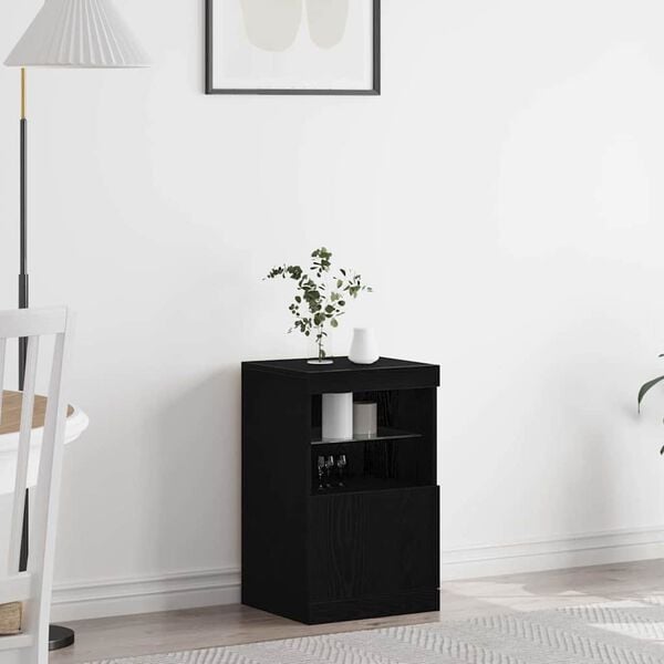vidaXL LED Sideboard Black Oak 41 x 37 x 67 cm Engineered Wood