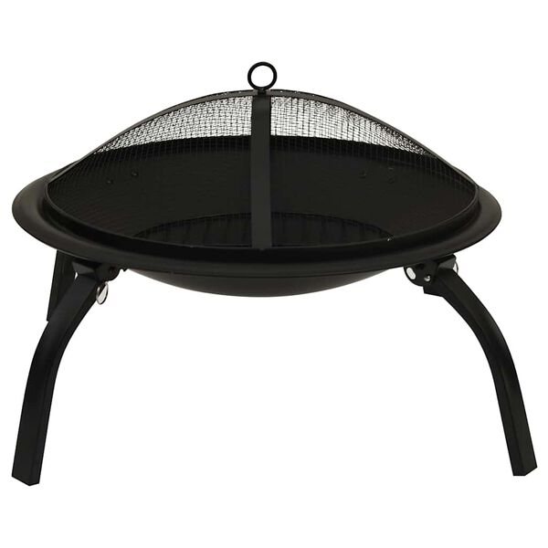 vidaXL 2-in-1 Fire Pit and BBQ with Poker 56x56x49 cm Steel
