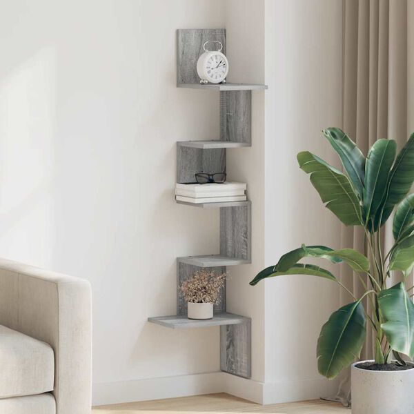 vidaXL Wall Corner Shelf Grey Sonoma 32x32x127,5 cm Engineered Wood