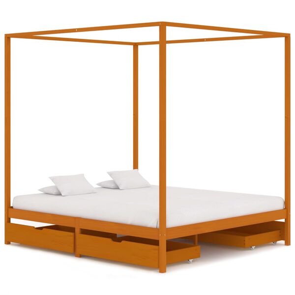 vidaXL Canopy Bed Frame without Mattress Solid Pine Wood 160x200 cm (283260+2x321987)